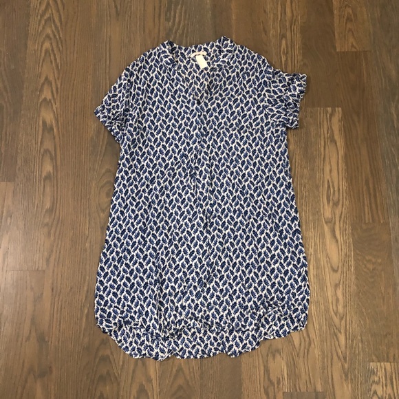 H&M boho v-neck blue leaf mini dress Sz 8 EUC - Picture 1 of 4